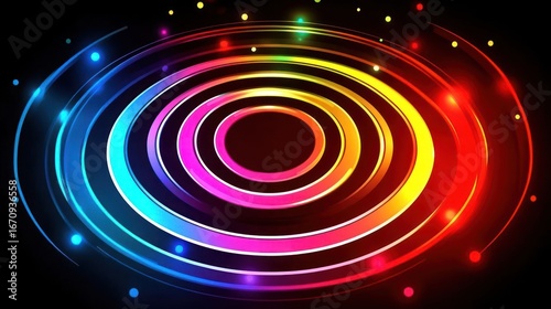 Colorful concentric circles with glowing dots, creating a vibrant and dynamic visual effect.