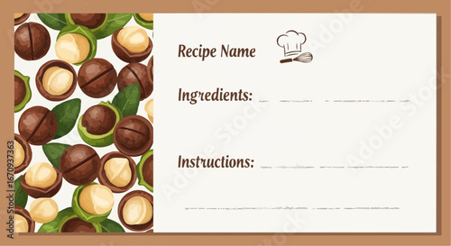 National day of macadamia nut september 4th vector macadamia nut recipe card template for baking and cooking enthusiasts to record their favorite recipes and ingredients
