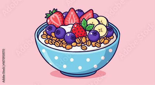 National day of macadamia nut september 4th vector delicious fruit and granola bowl with yogurt vector illustration for healthy breakfast concept design