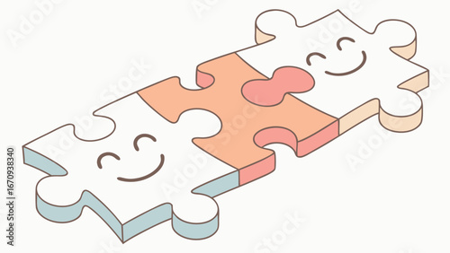 Smiling Puzzle Pieces Teamwork Connection Collaboration Illustration.