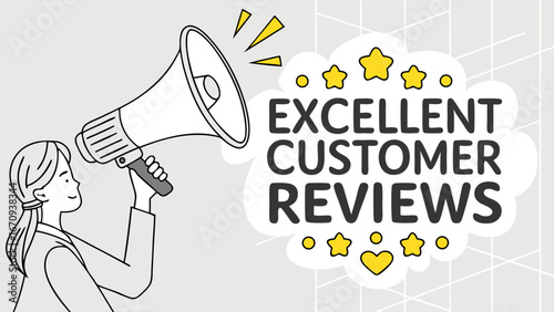 Announcing Excellent Customer Reviews with Megaphone Illustration.