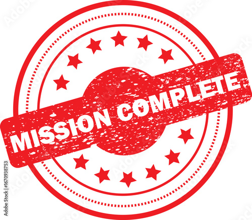 Mission Complete Grunge Rubber Stamp - Red Achievement Seal