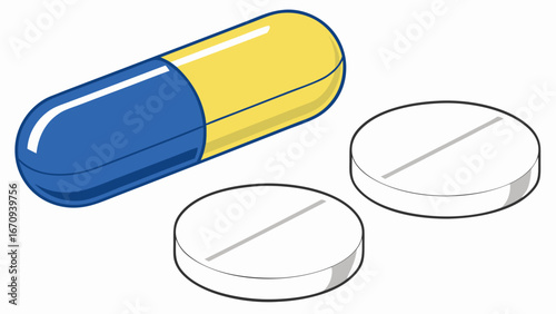 Capsule and Tablets Medical Illustration Healthcare Graphic Pharmacy Icon.
