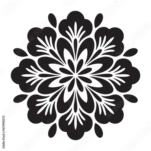 Elegant Hibiscus Mandala Silhouette Illustration Layered Floral Cluster Centered On White Background