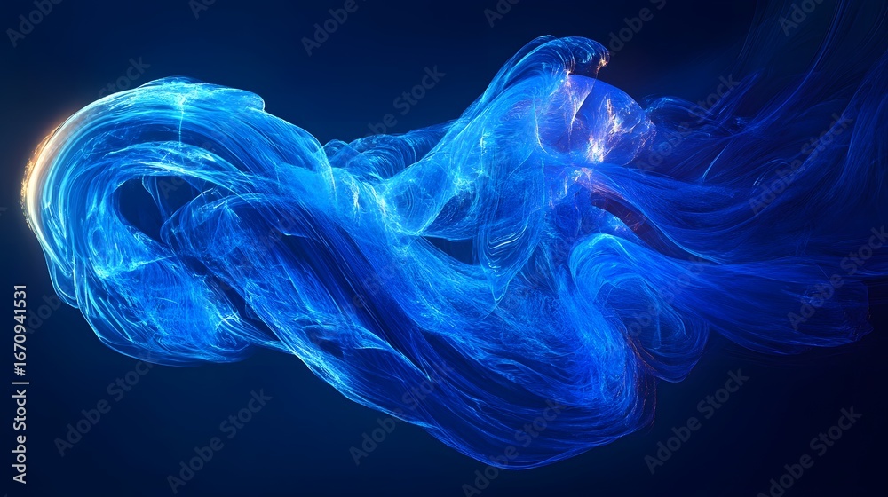 Fototapeta premium Abstract swirling blue design against a dark background.