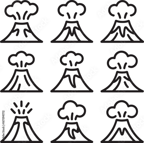 Volcano Eruption Icons Set