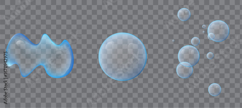  Water or Soap Bubbles On Transparent Background Set