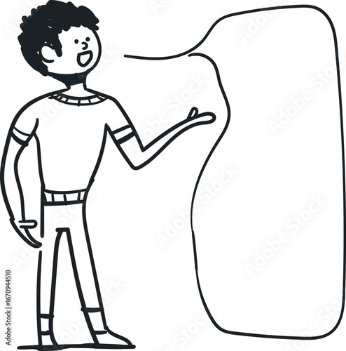 A cartoon man or young guy says something.