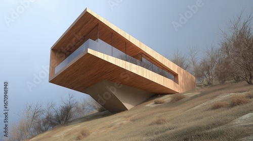Modern cantilevered house o...
