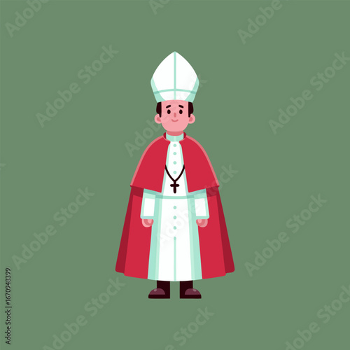 Flat Vector Illustration of Pope in Traditional Papal Robe