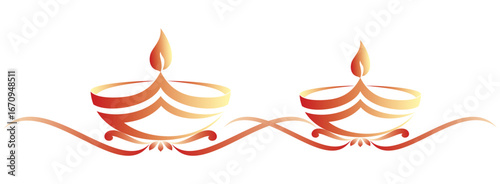 Diya diwali candles isolated on white background	