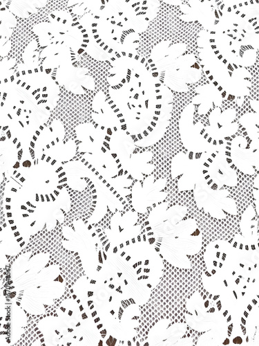 Seamless delicate white Pointelle lace fabric with intricate patterns and textures, showcasing the fine details of the lacework.