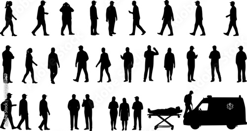 Silhouette depictions of people cleaning with mops brooms and other cleaning equipment in various poses and actions | editable eps vectors
