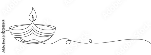 Diya diwali line art style with vector