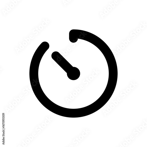 Black outline of a timer with a short hand indicating time passing against a white background design element