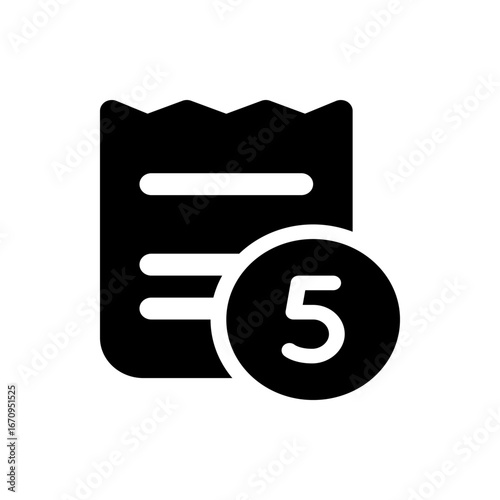 Black and white icon of a document with horizontal lines and a circle containing the number five overlayed