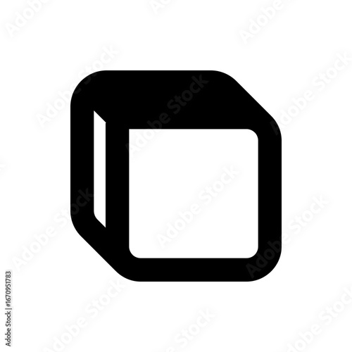 Illustration of a stylized rounded cube with a thick black outline and white interior space shown clearly