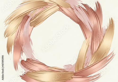 Elegant circular frame made with rose gold and light gold brush strokes for artistic layouts