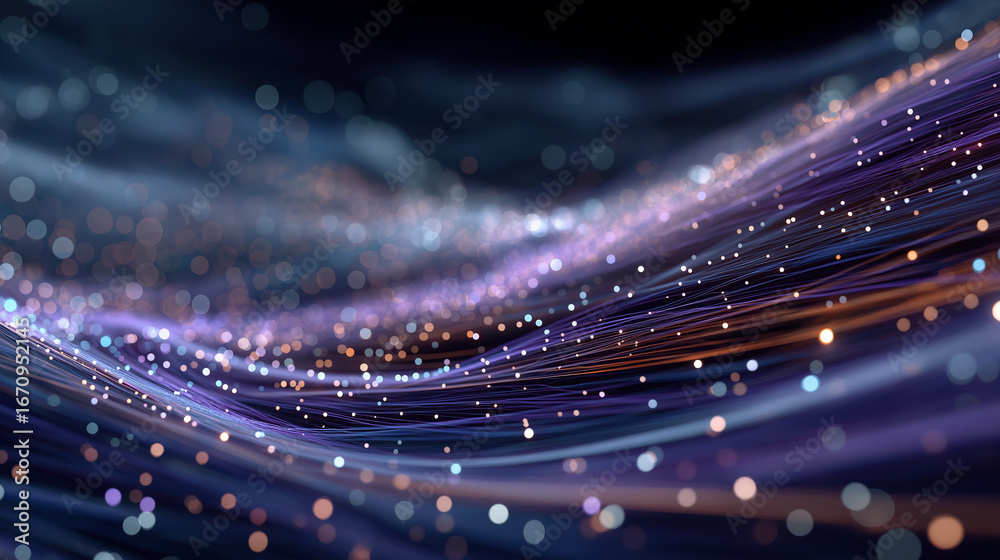 Obraz premium Abstract Flow of Light: An artistic, close-up view of luminous, flowing lines with bokeh effects in a palette of vibrant hues, conveying energy and motion.