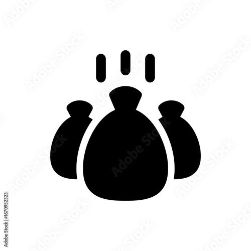 Three black money bags with vertical lines above them representing wealth and financial resources icon design