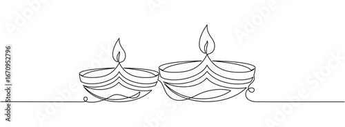 Diyas diwali line art style with white background