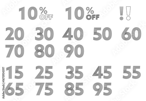 Wallpaper Mural セールや割引表示に使える数字セットのベクター素材。モノクロのシンプルな線画デザイン Torontodigital.ca