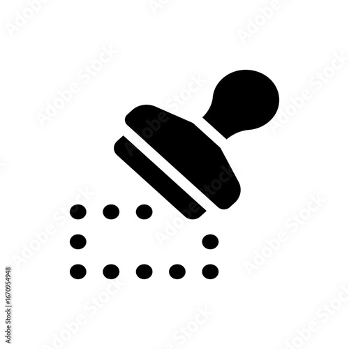Black stamp with handle and parallel lines above a braille pattern on a white background illustration