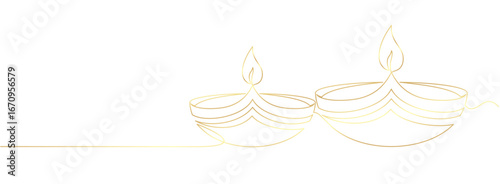 Golden line art diya diwali