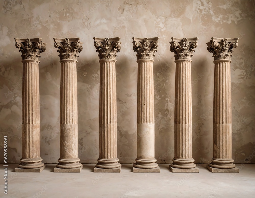 Obraz premium Seven classical columns against a textured wall