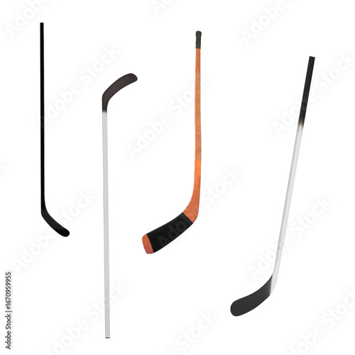 Ice hockey sticks isolated on transparent background, winter sports equipment for hockey games, training, and competitions