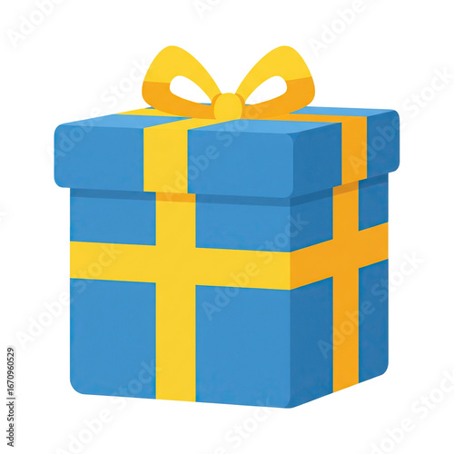 blue gift box with yellow ribbon bow illustration vector style
