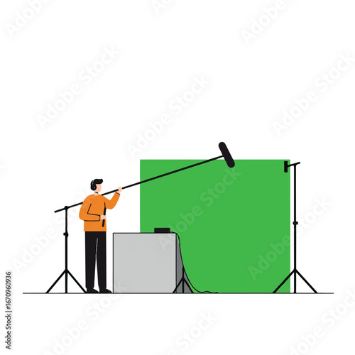 A smiling businessman in a suit introduces a community of people, symbolizing teamwork and networking in a flat vector illustration.