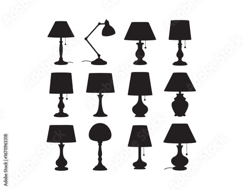 A collection of table lamp designs in silhouette
