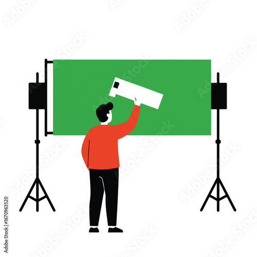 A smiling businessman in a suit introduces a community of people, symbolizing teamwork and networking in a flat vector illustration.