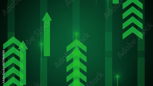 Arrow growth up animation, business growth to success background. arrows going up all over the screen, green arrows graphic increasing 4K animation.
