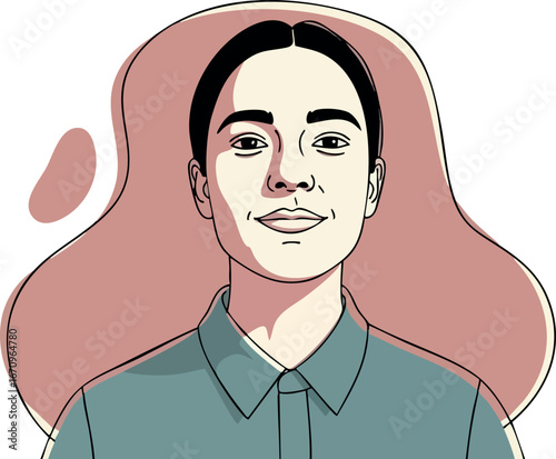 Portrait of confident woman with long hair in minimalist style vector illustration