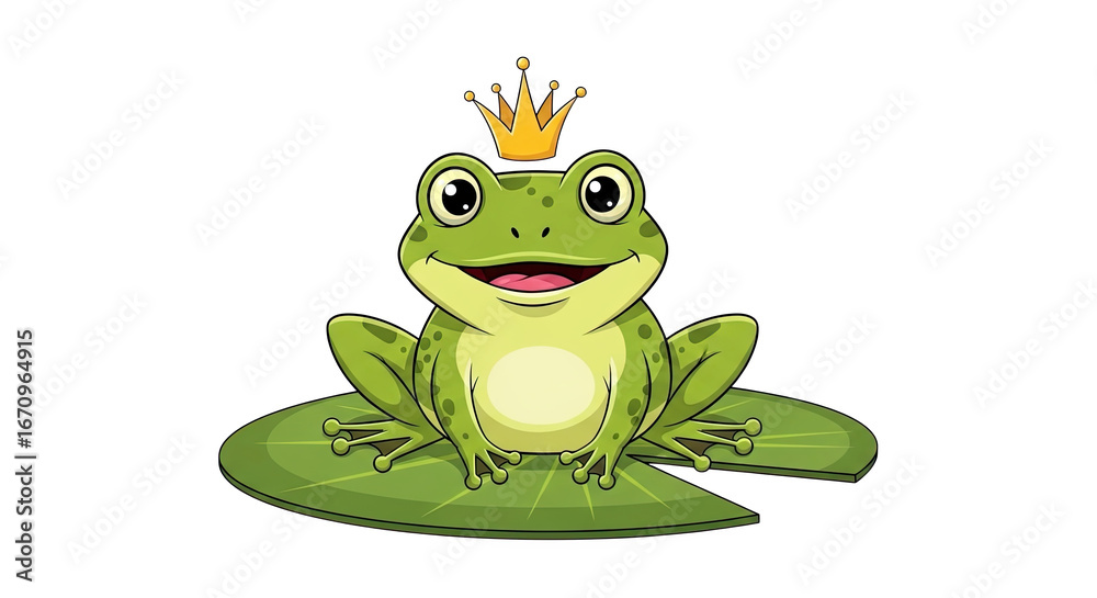 Fototapeta premium Cute frog prince cartoon illustration vector image for kids books and children's designs royalty free on transparent background
