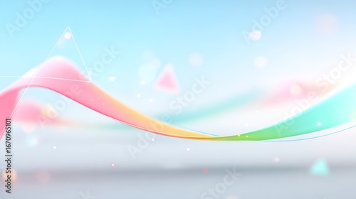 A flowing, abstract composition of vibrant pastel ribbons gracefully curves across a soft, light blue gradient background, evoking a sense of movement and serenity.