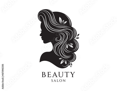Stunning hairstyle silhouette for ladies. Iconic female figure for a beauty salon. Vector graphic illustration
