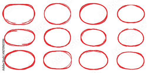 Hand drawn doodle grunge circle highlights. Charcoal pen round ovals. Marker scratch scribble in circle Round scrawl frames. Hand-Drawn Circle round Highlights Red Crayon, Marker,Pencil & Doodle Style