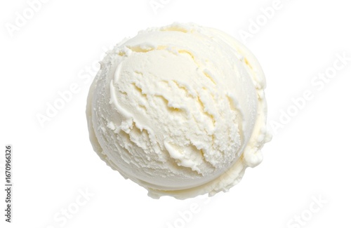 Top View Single scoop of coconut ice cream isolated on white background