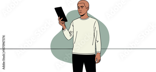Man reading book standing with casual clothes and minimalistic background vector illustration