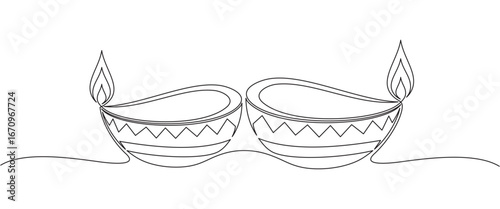 Diya diwali line art style on white background	