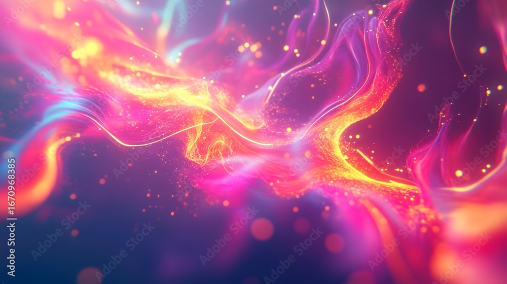 Fototapeta premium Abstract design with flowing colors and particles.