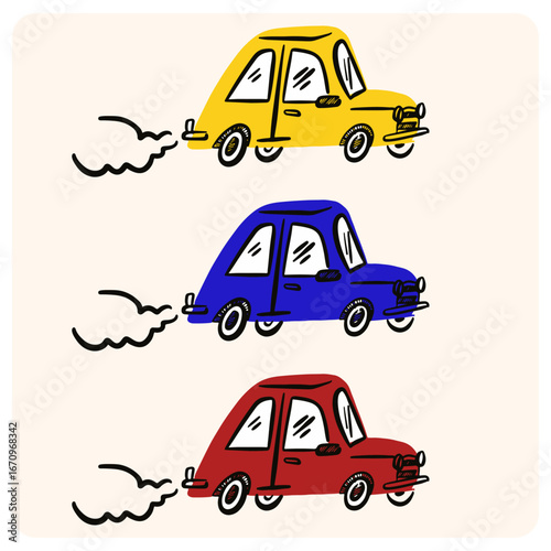 Cute Hand-Drawn Yellow Car Doodle Illustration