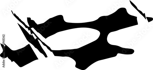 Black grunge abstract illustration silhouette with paint splatter effect isolated on white background. 