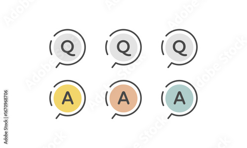 Q&A、よくある質問のシンプルなベクターアイコンセット (線画)