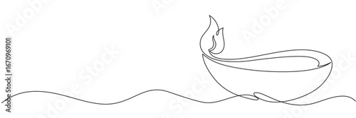 Diya diwali line art style on white background