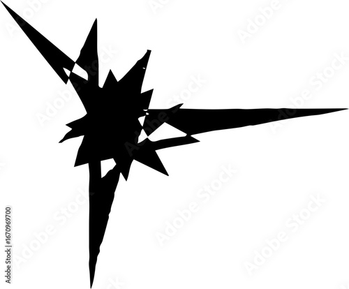 Black grunge abstract illustration silhouette with paint splatter effect isolated on white background. 