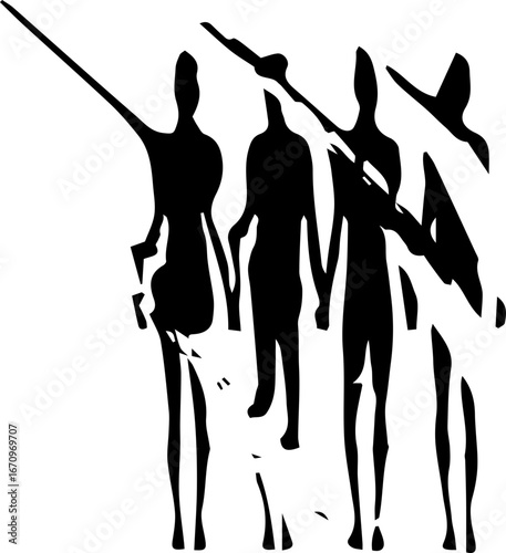 Black grunge abstract illustration silhouette with paint splatter effect isolated on white background. 